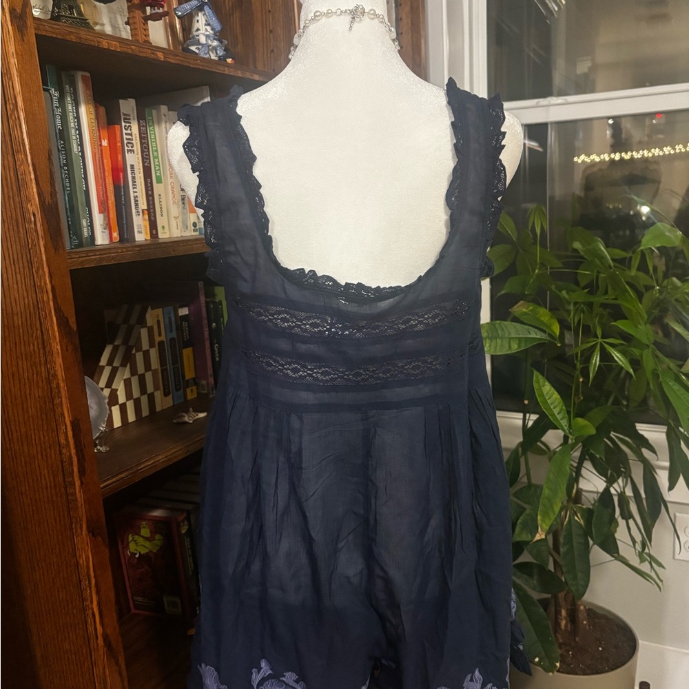 Free People Navy Blue Lace-Trimmed Embroidered romper - Picture 3 of 3